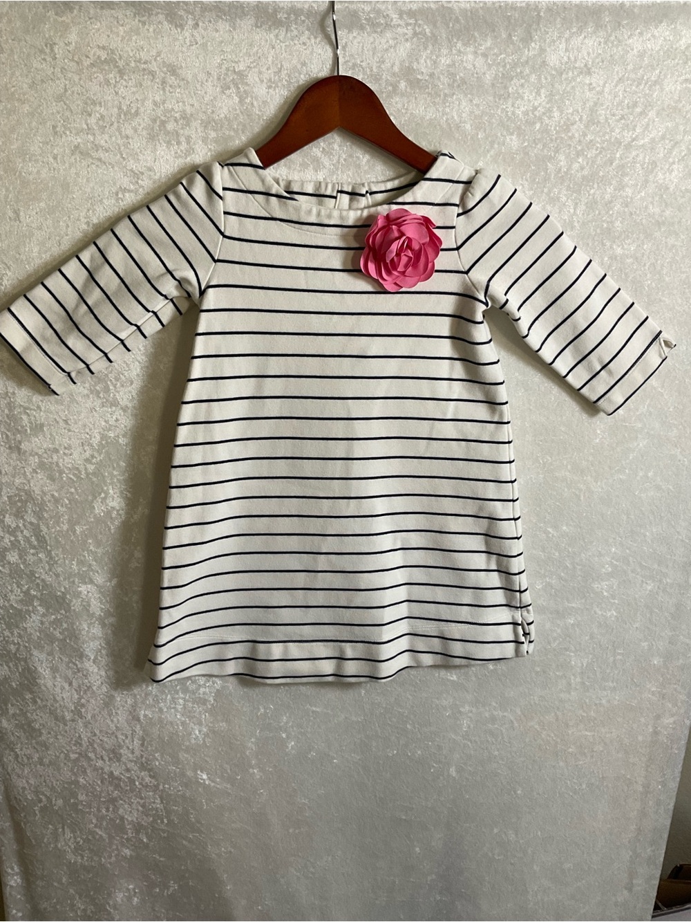 Janie and Jack White Dress with Navy Stripes and Pink Flower